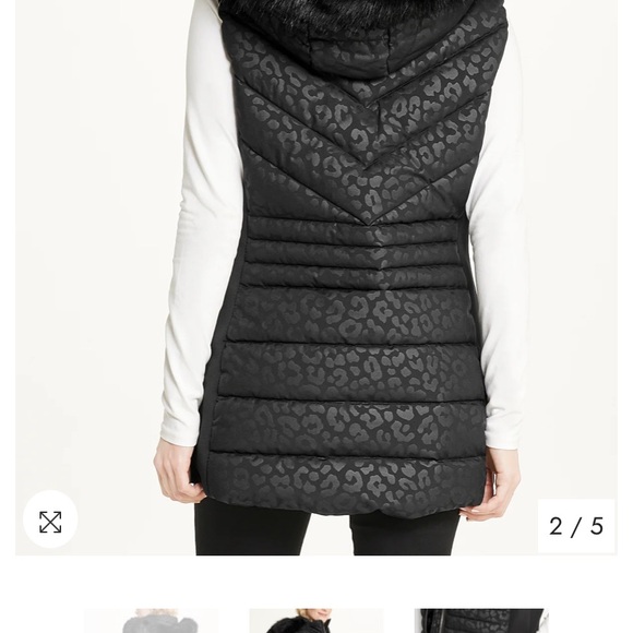 Michael Kors Leopard Print vest with faux fur trim Hood - Picture 4 of 14